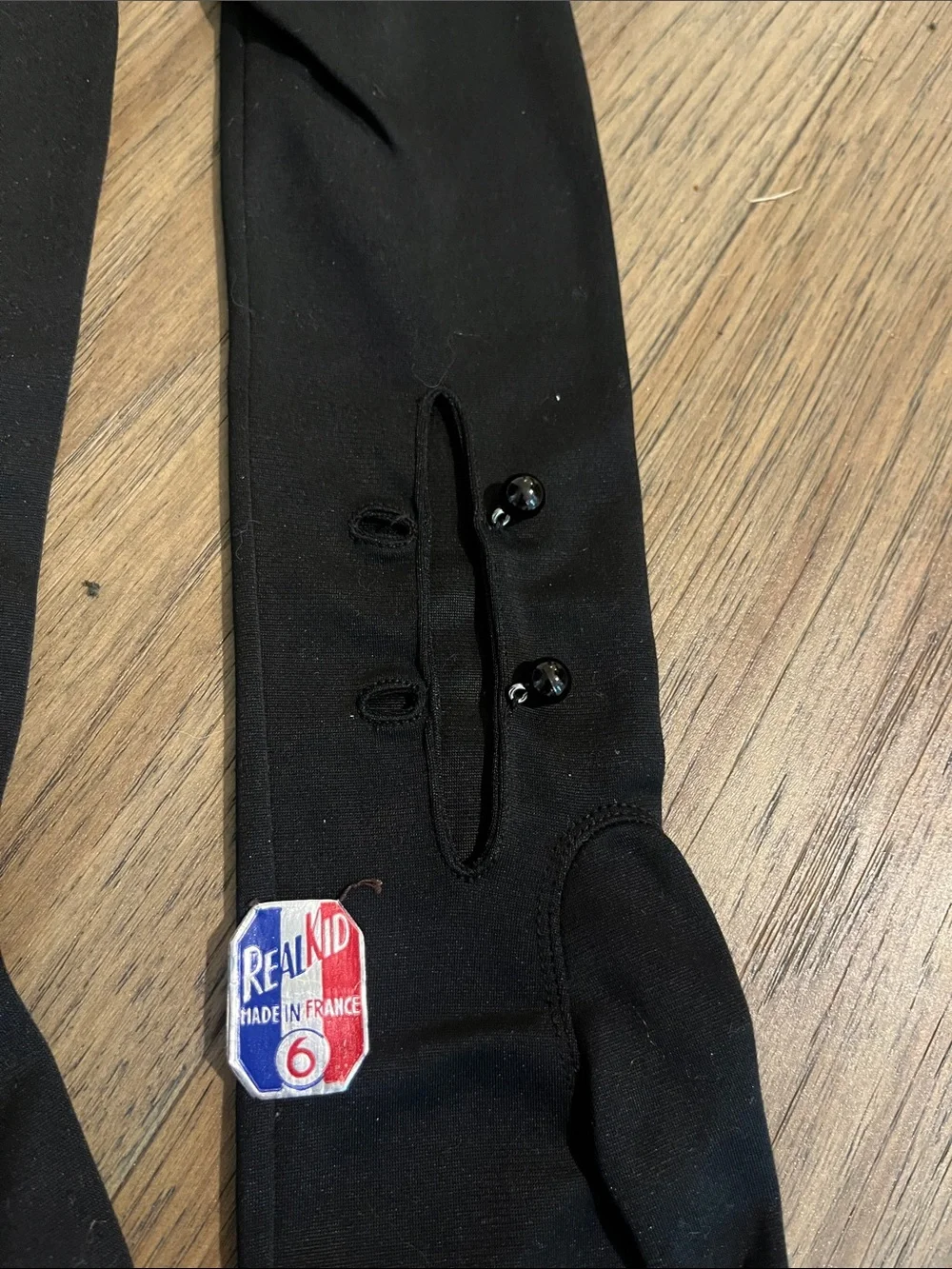 Real kid Long Black Opera Gloves with Button Detail size 6